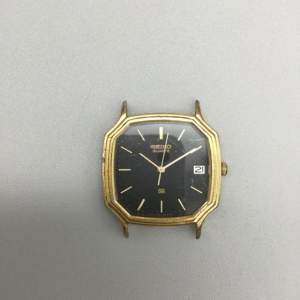 Vintage Seiko 8222-5109 Mens Watch 31mm Black Dial Gold Tone Date For Parts